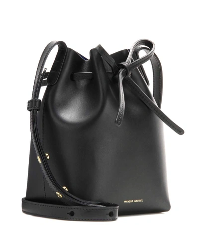 Shop Mansur Gavriel Mini Mini Leather Bucket Bag In Black