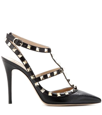 Valentino Studded Strappy Leather Pumps In Black