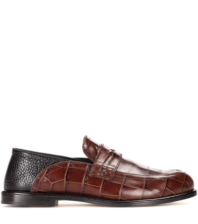 Shop Loewe Embossed Leather Loafers