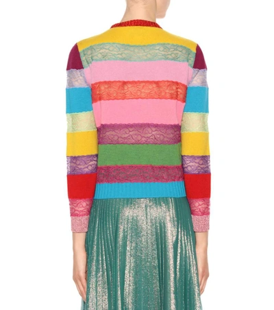 Shop Gucci Embroidered Wool And Lace Knit Pullover In Multicoloured