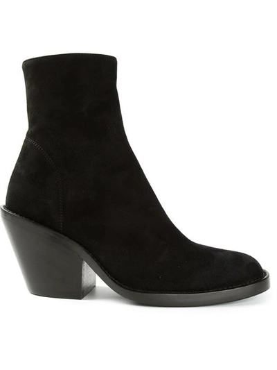 Ann Demeulemeester Basic Suede Block Heel Booties In Black