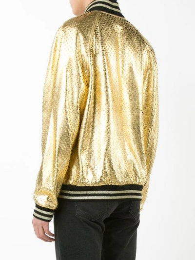 Shop Saint Laurent Perforated Teddy Baseball Jacket