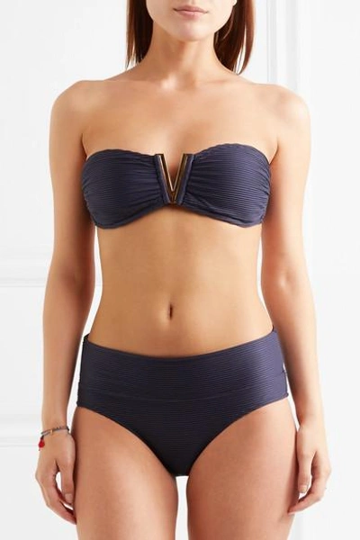 Shop Heidi Klein Hamptons Fold-over Bikini Briefs In Midnight Blue