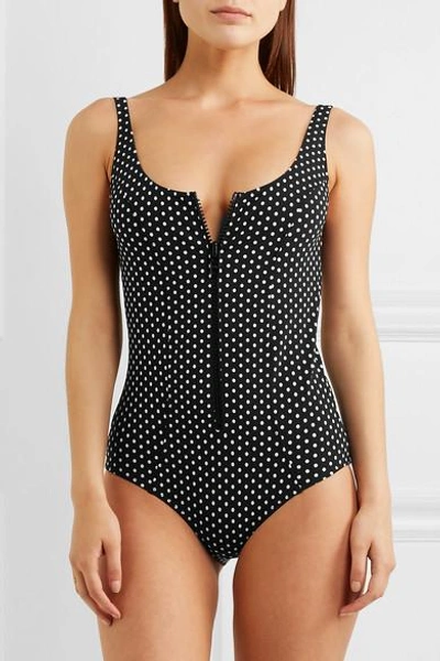 Shop Lisa Marie Fernandez Jasmine Polka-dot Bonded Swimsuit In Black