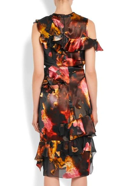 Shop Givenchy Ruffled Printed Devoré Satin And Silk-chiffon Dress