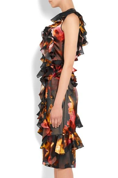 Shop Givenchy Ruffled Printed Devoré Satin And Silk-chiffon Dress