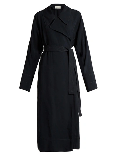 Lemaire Notch-lapel Twill Wrap Dress In Navy-blue