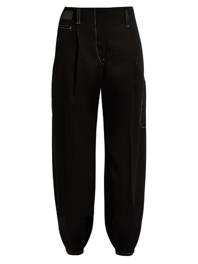 Lemaire Contrasting-stitch Tapered Wool Trousers In Black