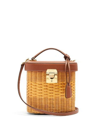 Mark Cross Benchley Rattan And Leather Shoulder Bag In Acorn-brown