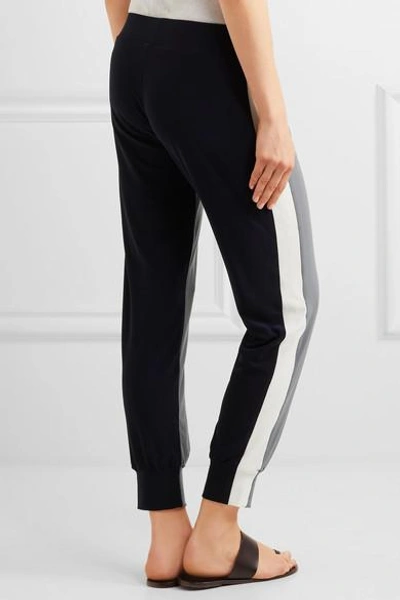 Shop Norma Kamali Striped Stretch-jersey Track Pants In Anthracite