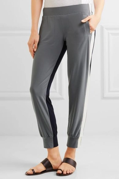Shop Norma Kamali Striped Stretch-jersey Track Pants In Anthracite