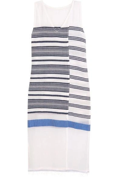 Shop Lemlem Aziza Striped Cotton-blend Gauze Midi Dress In Navy