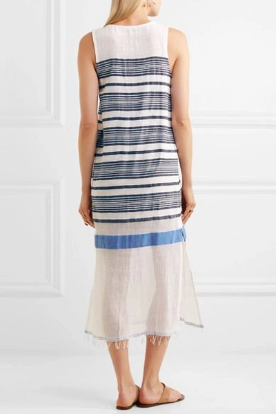 Shop Lemlem Aziza Striped Cotton-blend Gauze Midi Dress In Navy