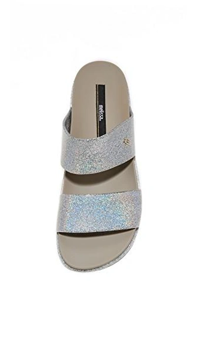 Shop Melissa Cosmic Two Band Slides In Silver Glitter