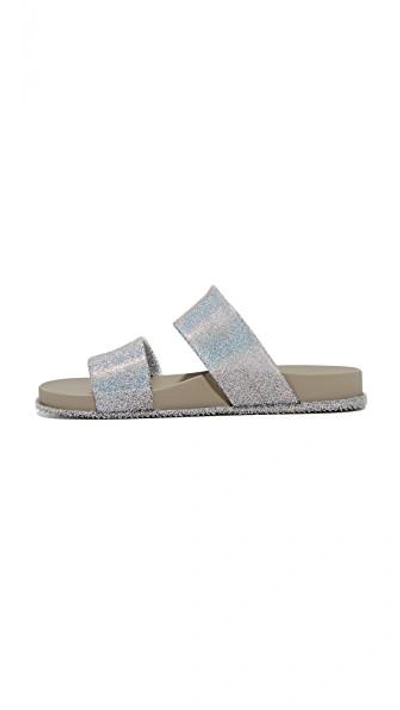 Shop Melissa Cosmic Two Band Slides In Silver Glitter