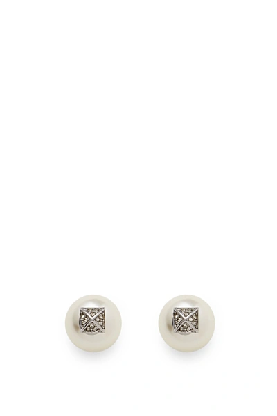 Rebecca Minkoff Two Part Pearl Earring In Rhodium