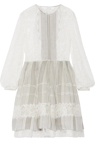 Zimmermann Havoc Paneled Silk Guipure Lace And Striped Cotton-blend Organza Dress