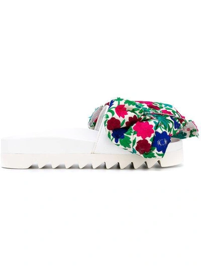 Shop Joshua Sanders Floral Print Bow Slides In White