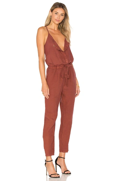 Shop Enza Costa French Linen Jumpsuit In Rust