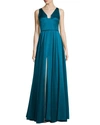 HALSTON HERITAGE SLEEVELESS V-NECK GOWN, SPRUCE