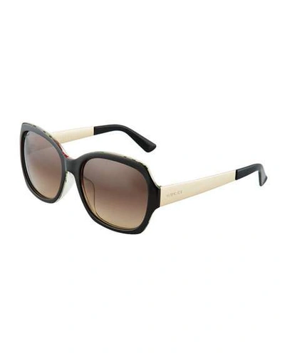 Gucci Floral-interior Gradient Square Sunglasses, Black In Multi