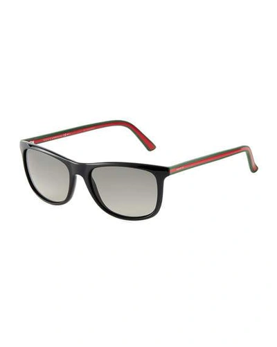 Gucci Square Acetate Sunglasses, Black/green/red