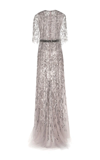 Shop Monique Lhuillier Embroidered Gown With Integral Cape