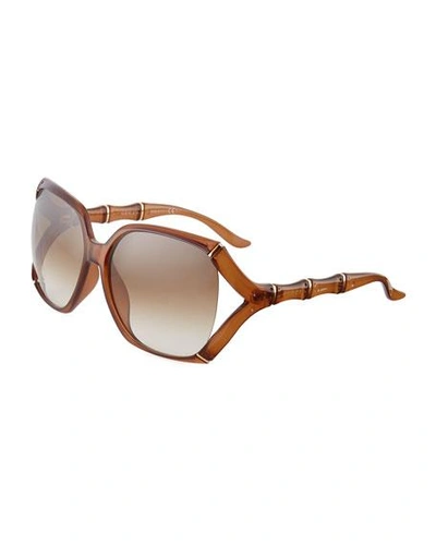 Gucci Open-temple Bamboo-detail Sunglasses, Brown
