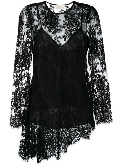 Zimmermann Woman Asymmetric Lace-layered Cotton-blend Tunic Black
