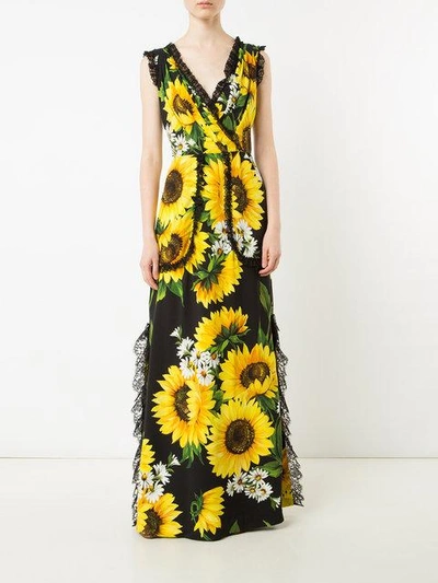 Shop Dolce & Gabbana Sunflower Print Long Dress - Black