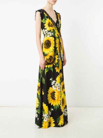 Shop Dolce & Gabbana Sunflower Print Long Dress - Black
