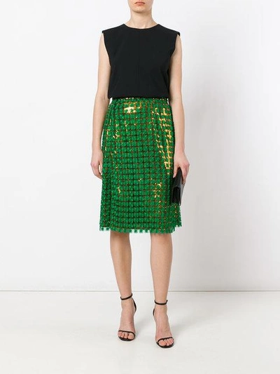 Shop Marco De Vincenzo Contrast Sequin Skirt In Green