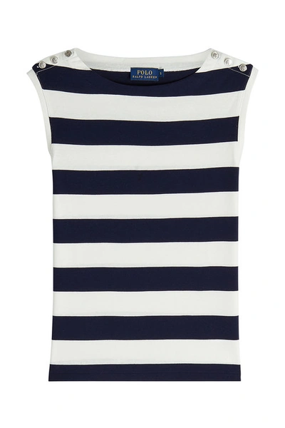 Polo Ralph Lauren Striped Tank With Embossed Buttons In Stripes