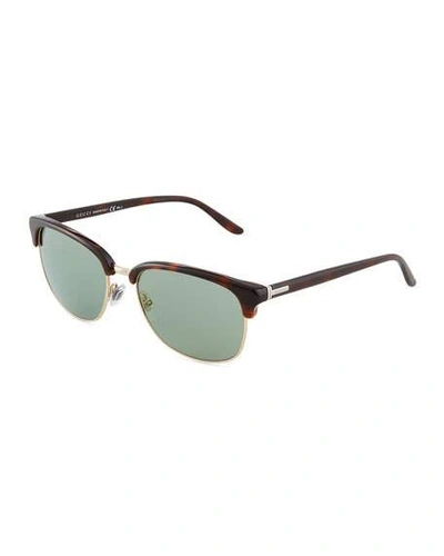 Gucci Havana Split-rim Round Combo Sunglasses, Brown/gold