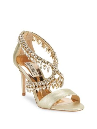 Badgley Mischka Grammy Ii Leather Sandals In Platinum