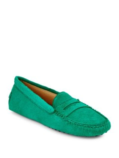Tod's Gommini Calf Hair Moccasins In Green