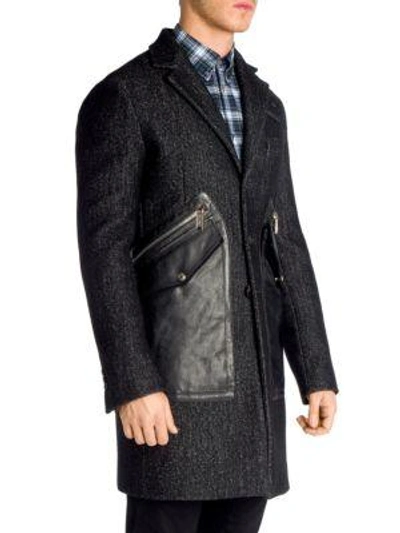 Shop Dsquared2 Tweed Tokyo Wool Coat In Black Grey