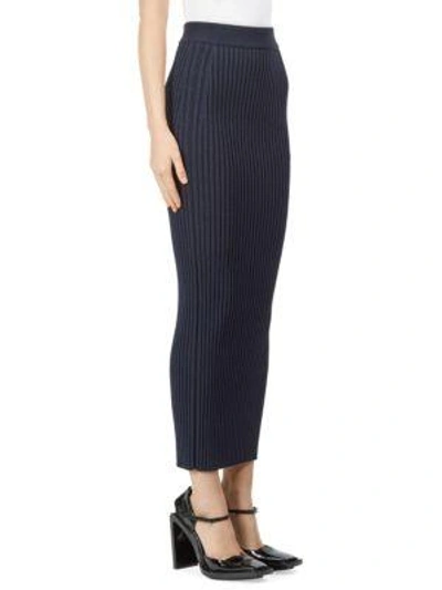 Shop Kenzo Body-con Rib-knit Midi Skirt In Navy Blue