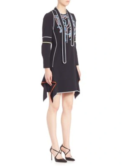 Peter Pilotto Embroidered Cady Tie-neck Dress In Black