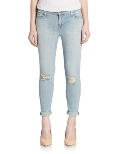 J Brand 835 Mid-rise Distressed Cropped Skinny Jeans In Blue