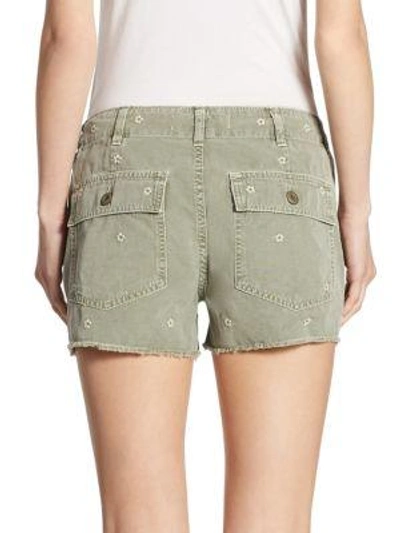 Shop Amo Army Floral Canvas Shorts With Frayed Hem In Surplus Floral
