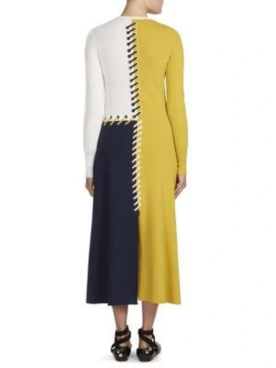 Shop Cedric Charlier Wool & Cashmere Colorblock Dress In Yellow-navy