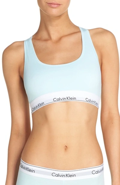 Calvin Klein 'modern Cotton Collection' Cotton Blend Racerback Bralette In Lake Blue