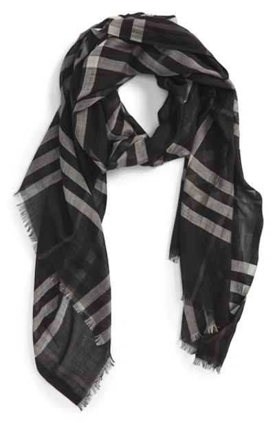 Shop Burberry Giant Check Print Wool & Silk Scarf In Black