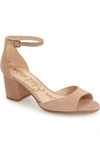Sam Edelman 'susie' Block Heel Ankle Strap Suede Sandals In Oatmeal Suede