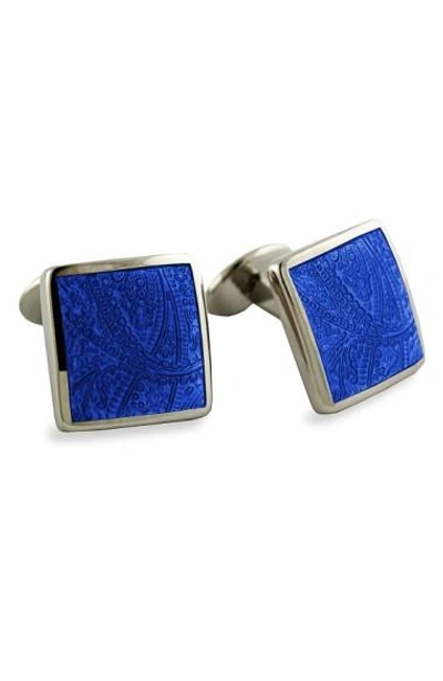 Shop David Donahue Sterling Silver Cuff Links In Silver/ Royal