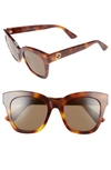 GUCCI 50MM CAT EYE SUNGLASSES - HAVANA/ BROWN,GG0029S21150