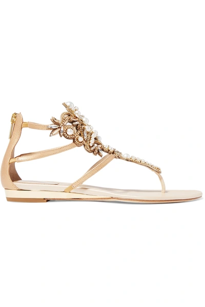 René Caovilla Faux Pearl And Crystal-embellished Leather Sandals