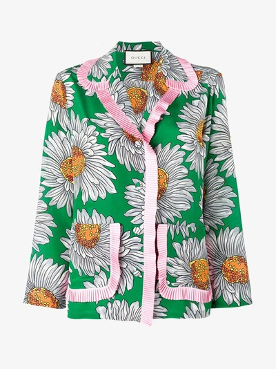 Shop Gucci Floral Print Pyjama Top In Green