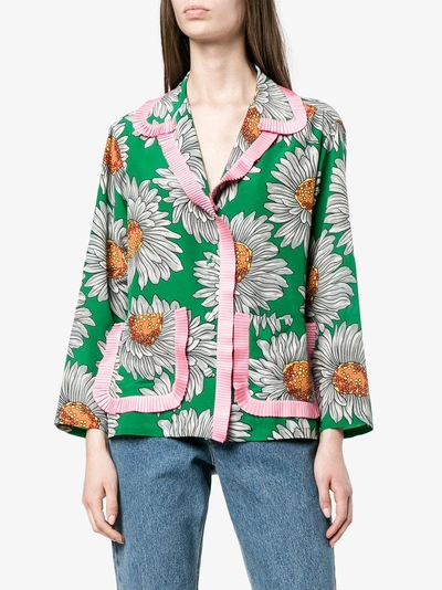 Shop Gucci Floral Print Pyjama Top In Green